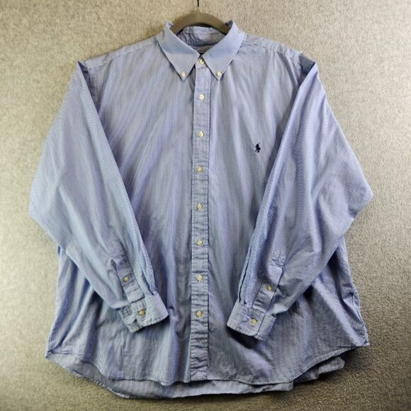 Ralph Lauren Shirt Mens 2XB Blue Striped Cotton Stretch Button Down Nautical - Picture 13 of 13